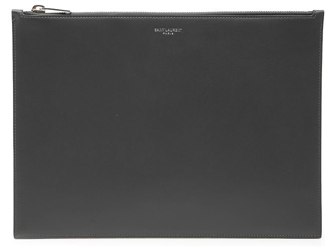 Pochette zippée en cuir noir Saint Laurent
