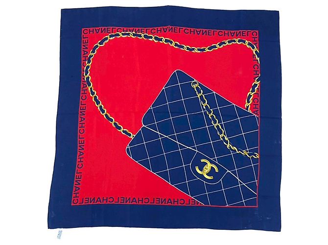 Bufanda de seda Chanel Blue Classic Flap Azul Paño