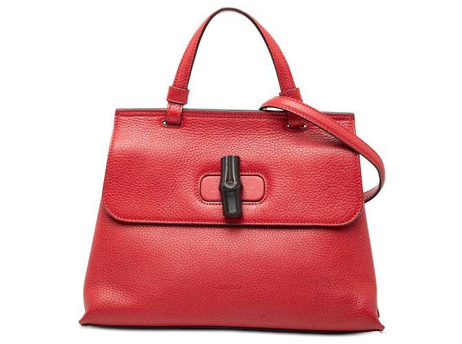 Bamboo Bolsa diária pequena de couro vermelho com bambu Gucci
