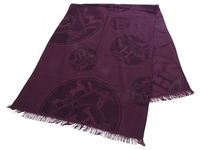Xale de seda e cashmere New Libris Hermès Roxo