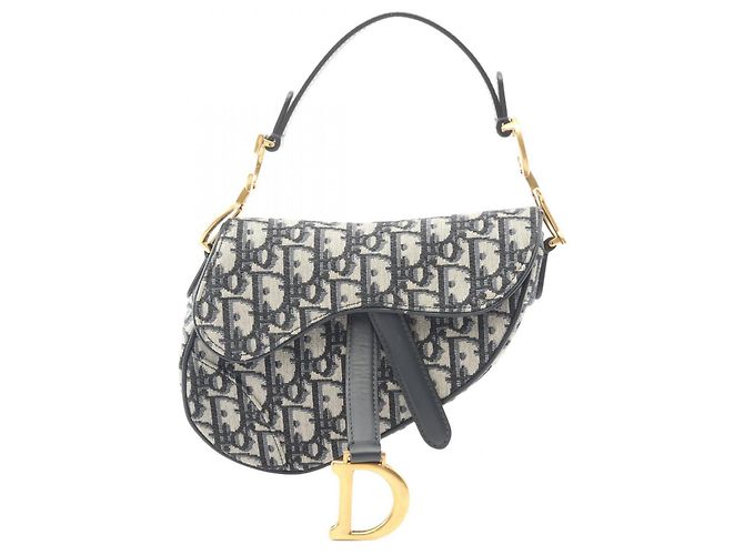 Mini Oblique Jacquard Satteltasche von Christian Dior Roh Marineblau