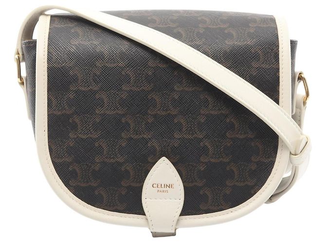 Céline Bolsa de Ombro Triomphe Medium Folco da Celine Marrom Preto Branco