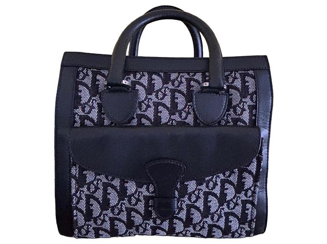 Borsa Dior Trotter in tela monogrammata e pelle nera Nero Bianco