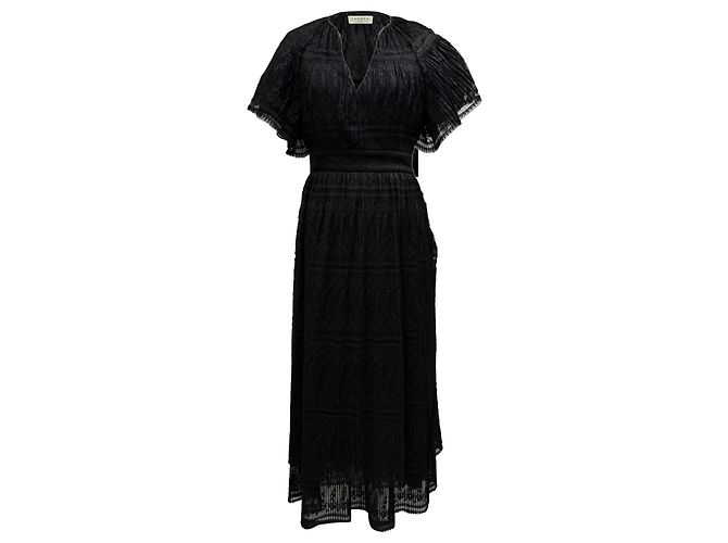 Sandro Charlene Plissierte Spitzen-Midikleid aus schwarzem Polyester