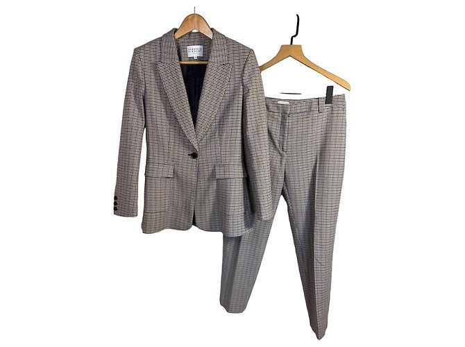 Claudie Pierlot Checked jacket and pants set Brown Blue Yellow