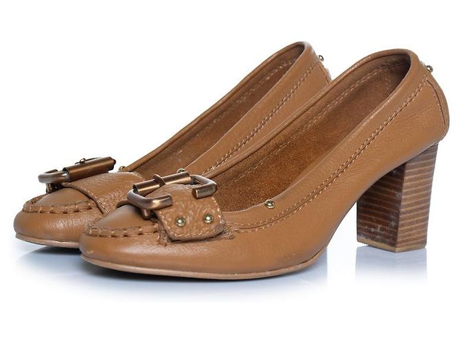 Chloé, mocassin à talon en cuir marron