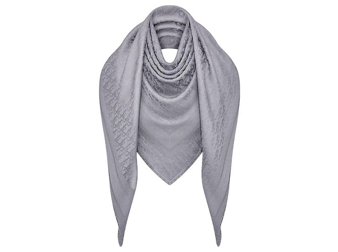 Dior Oblique Monogramm Schal Seide Wolle Kaschmir Grau