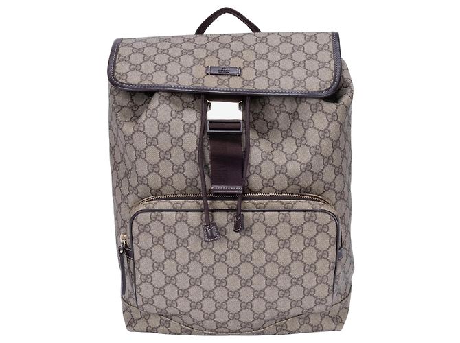 Gucci GG Supreme Fivela Simples Marrom Bege