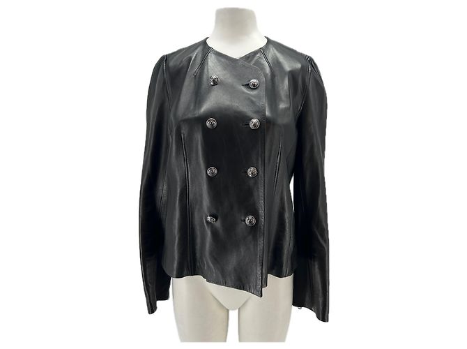 Apostrophe Schwarze Lederjacke mit silbernen Knöpfen