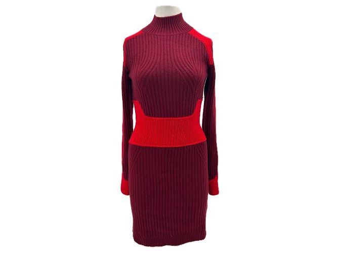 Autre Marque Vestido de punto burdeos y rojo de cachemira