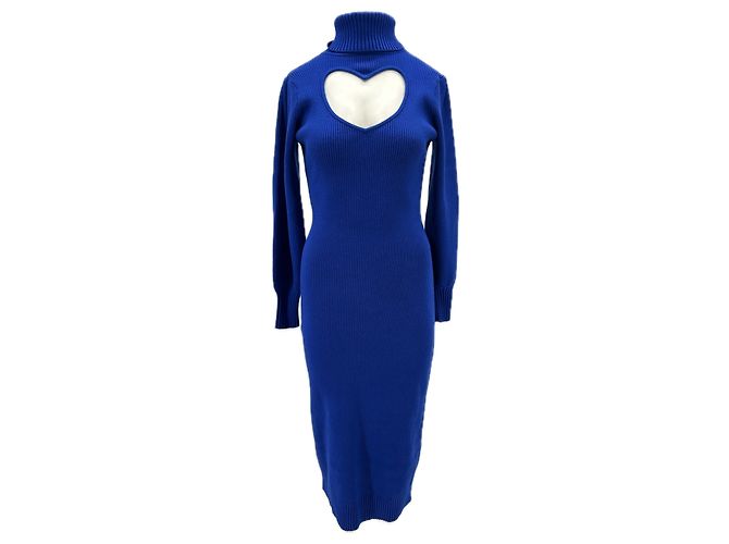 Farm Rio Langes blaues Strickkleid mit Herz-Ausschnitt
