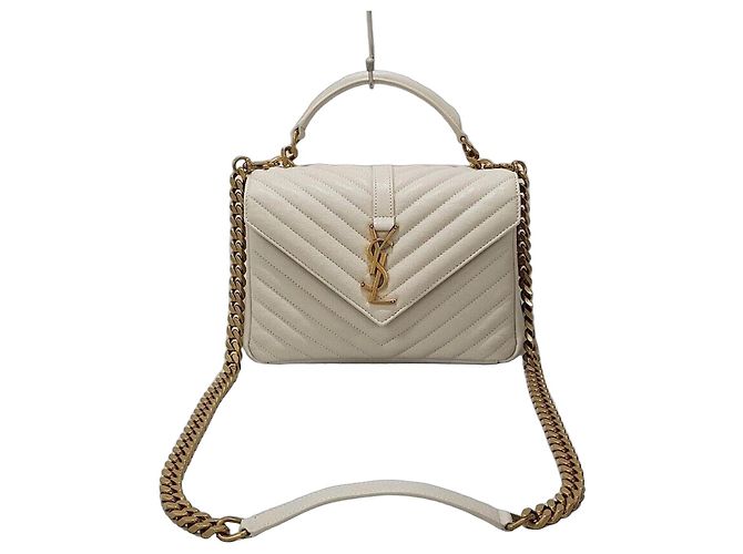 Saint Laurent White Vintage College Monogram Satchel Medium