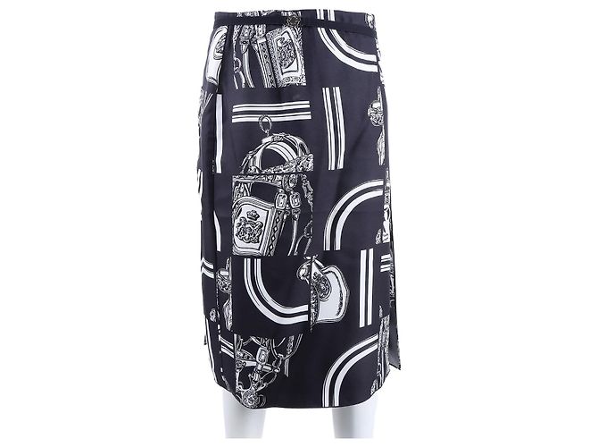 Falda Hermès de seda negro multi Multicolor Paño