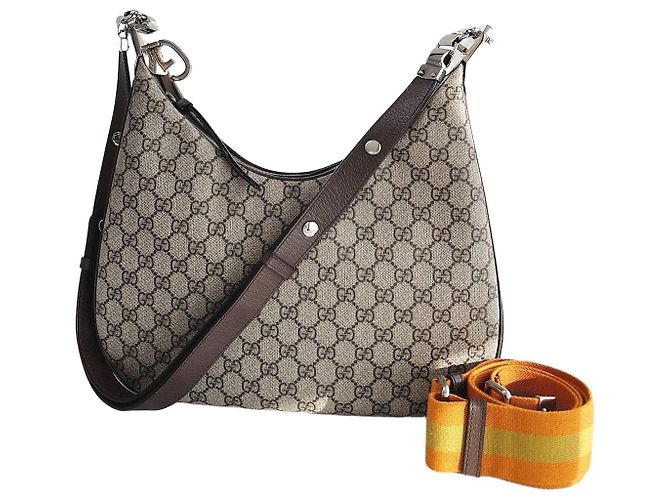 Gucci Ataushu Medium Shoulder Bag Canvas Brown
