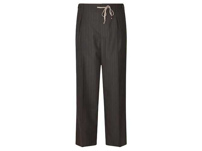 Maison Martin Margiela Pinstripe Wool Drawstring Trousers Brown