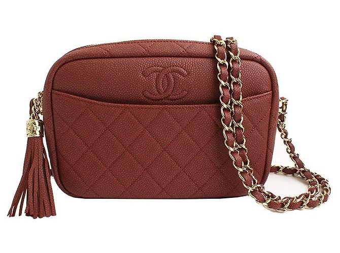 Camera Chanel Bolsa crossbody de câmera em caviar suave rosa marrom com hardware dourado - Série