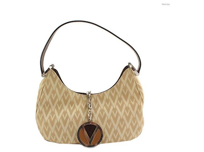 Valentino Mini bolsa de ombro em tecido logo bege dourado