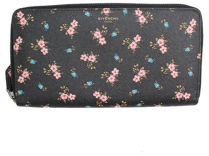 Givenchy Portafoglio lungo con zip floreale in Saffiano nero Multicolore
