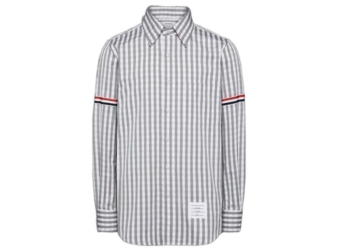 Thom Browne Camicia in popeline a quadri con maniche armband Multicolore