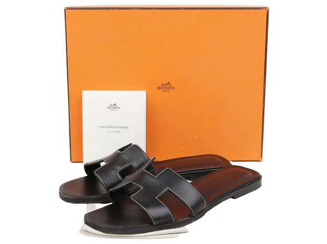 Hermès Größe Sandale Oran Schwarz