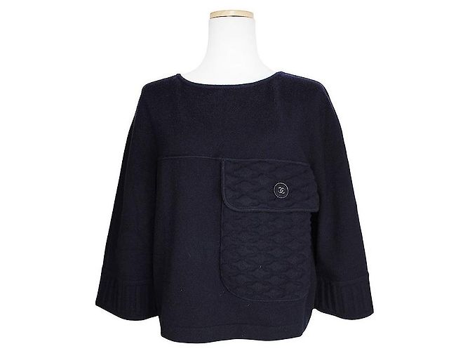 Chanel Stricktop aus Cashmere-Mischung in Mitternachtsblau