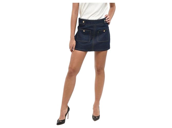 Céline Mini saia em denim de lavagem clara Multicor