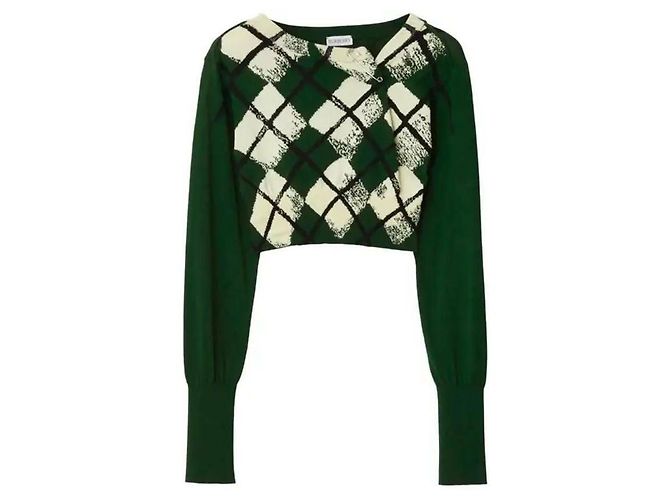 Burberry Suéter de algodón argyle corto Multicolor Paño