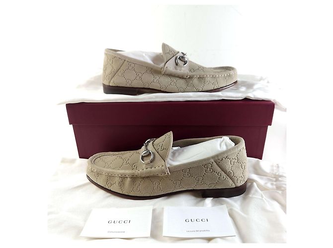 Gucci Mocassin en Suède Avoine avec Bit de Cheval Marron