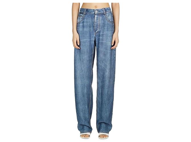 Bottega Veneta Pantalones de seda con estampado de denim Multicolor