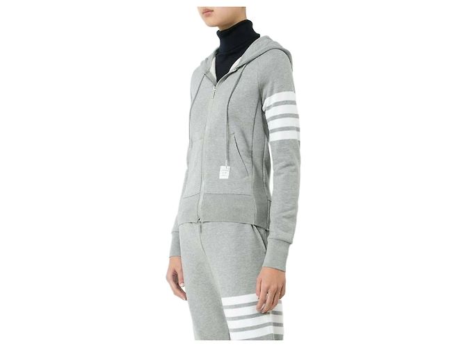 Thom Browne Hoodie con zip in jersey con loopback e strisce RWB Multicolore