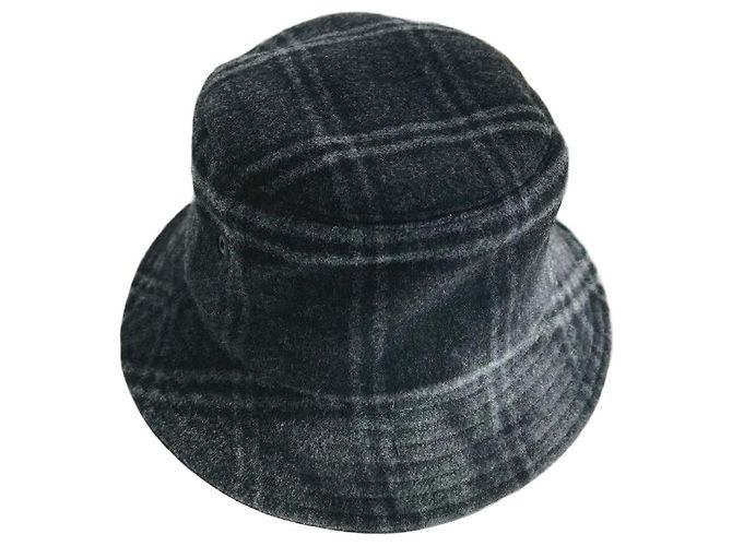 Burberry Woll-Check Bucket Hat in Anthrazitgrau Braun