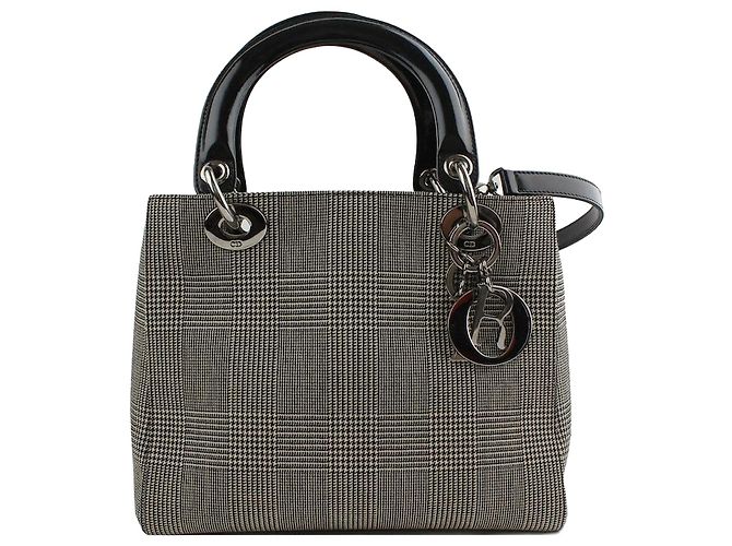 Lady Dior Dior Borsa piccola a spalla e tote in tessuto Glencheck argento per donna Marrone