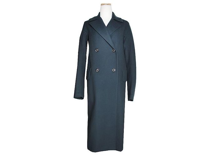 Jil Sander Dusty Blue Double-Breasted Wool Long Coat