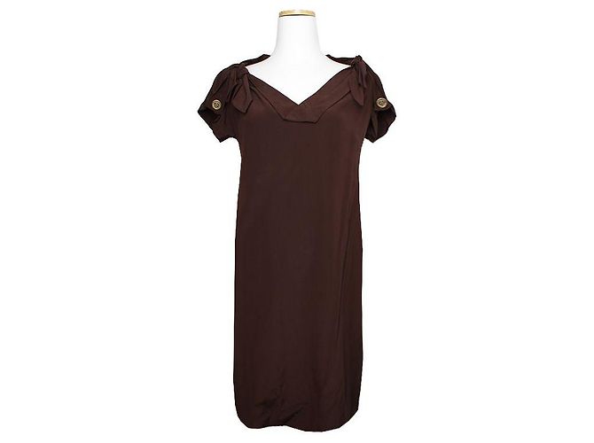 Gucci Vestido de seda marrom escuro com decote em V