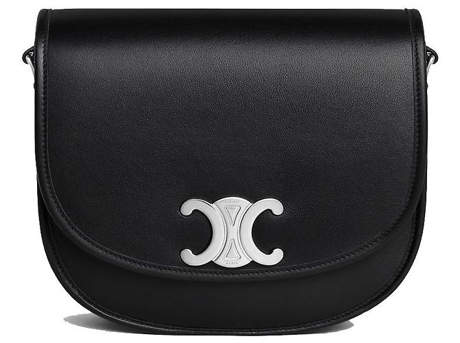 Céline Triunfo Médio Couro de Bezerro Natural Flexível Preto