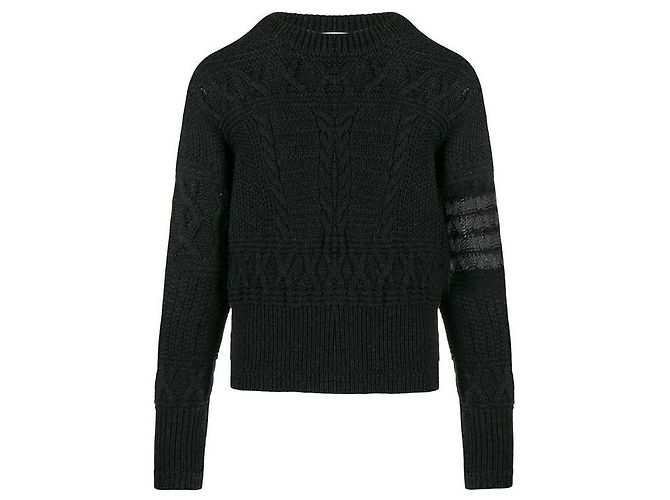 Thom Browne Dunkelgrauer Kabelstrick-Wollpullover Braun 