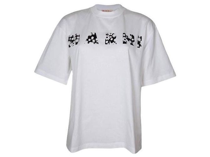 Marni Camiseta de algodón con estampado de logo Blanco