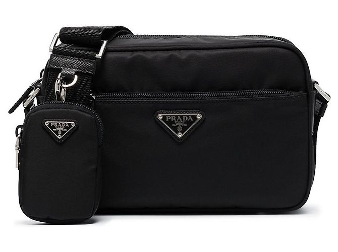 Prada Bolsa de ombro retangular de nylon preta Preto