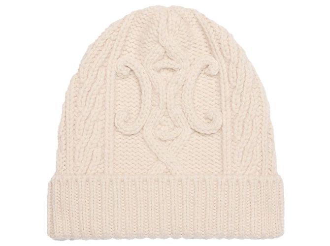 Céline Gorro Triomphe em lã de cashmere Aran Branco