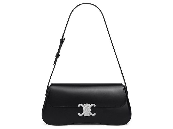 Céline Borsa Medium Lora in pelle di vitello lucida nera Nero