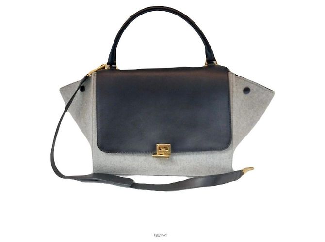 Céline Trapeze Medium Black Gray Shoulder Bag Nero