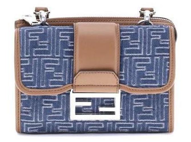 Fendi Borsa Baguette in Denim Jacquard Doppio Multicolore