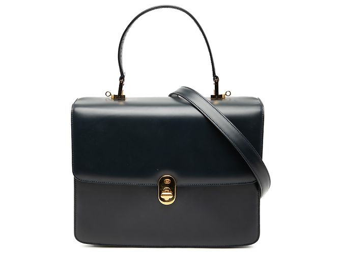 Bolsa Gucci em couro de bezerro azul com fecho Turnlock Sideline Azul marinho