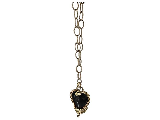 Just Cavalli Colar pendente de coração em ouro e ônix Preto Dourado