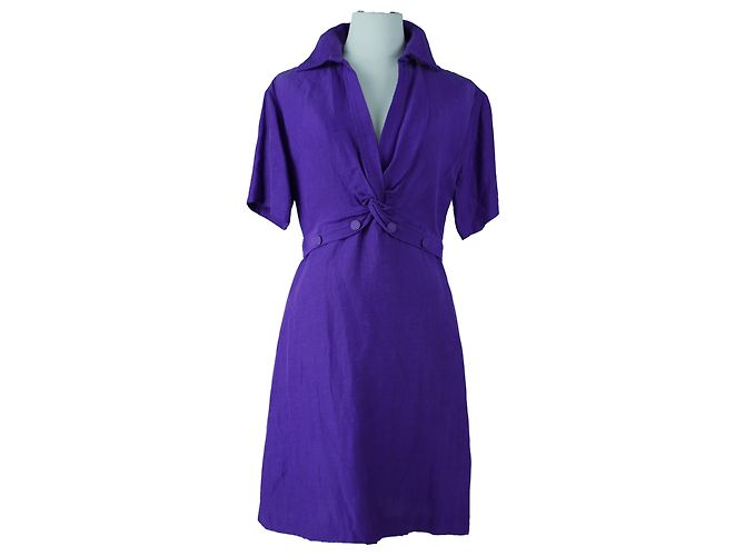 Vestido de linho roxo com decote em V SANDRO
