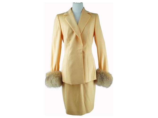 Escada Vintage Yellow Office Set Blazer with Skirt