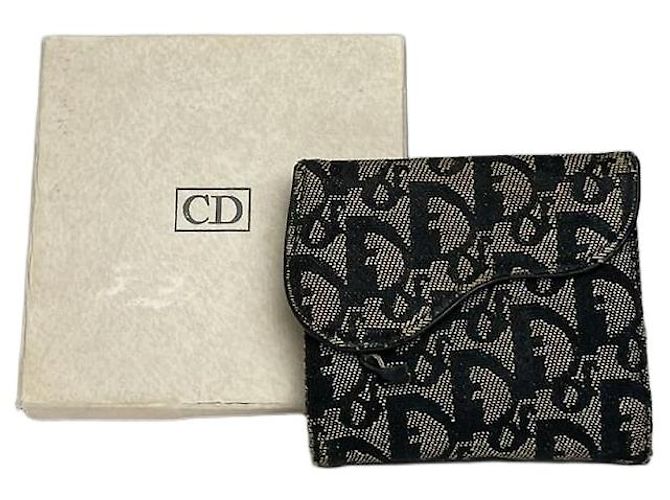 Vintage Dior Oblique Monogram Saddle Wallet Grey Black