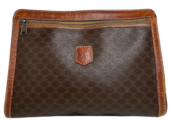 Céline Vintage Celine Paris Triomphe Monogramm Leder Clutch Braun