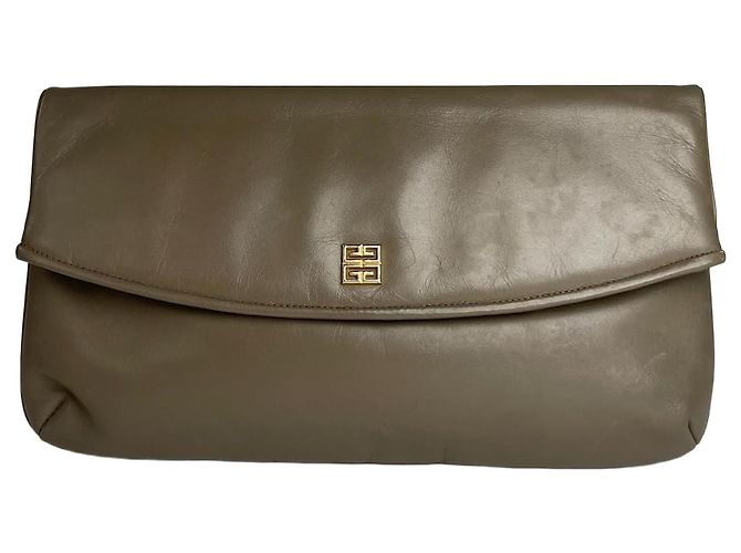 Pochette en cuir vintage Givenchy gris marron