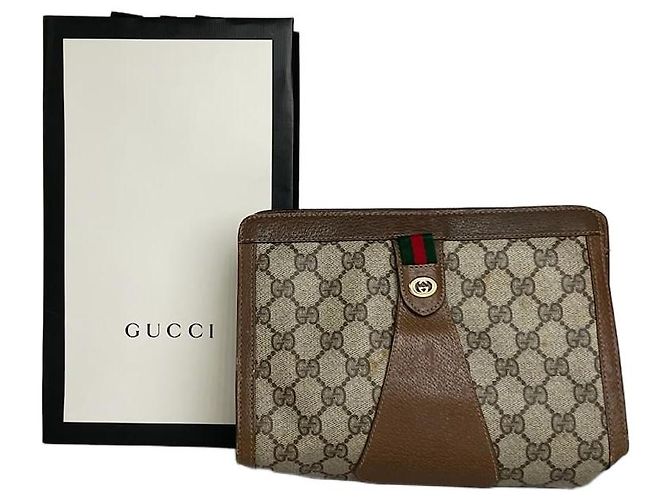 Vintage Gucci Ophidia Leder Clutch Grau Braun